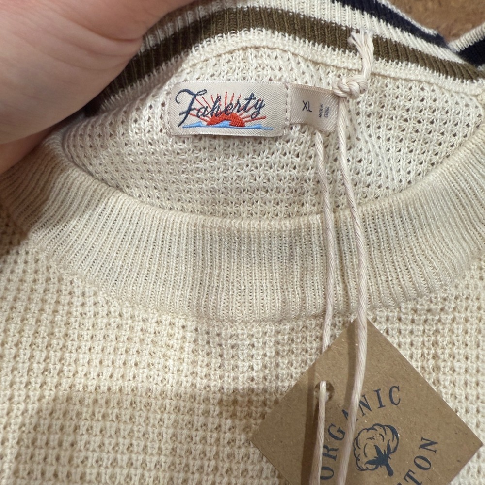 NWT Faherty Throwback Waffle Crewneck Oakland Stripe XL Casual Preppy Staple - Picture 3 of 9
